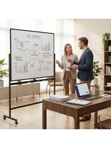 COSTWAY 150 x 120 cm Doppelseitiges mobiles Whiteboard in Schwarz