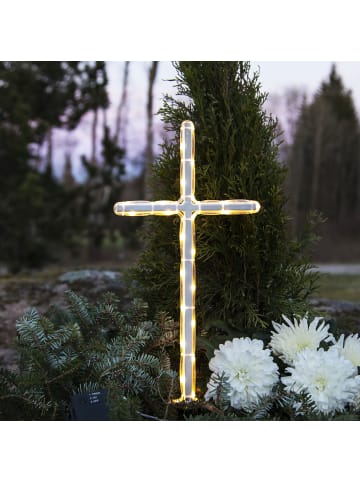 STAR Trading LED Grabkreuz ,Gravecross, Erdspieß, Batterie und Timer, warmweiß, H
