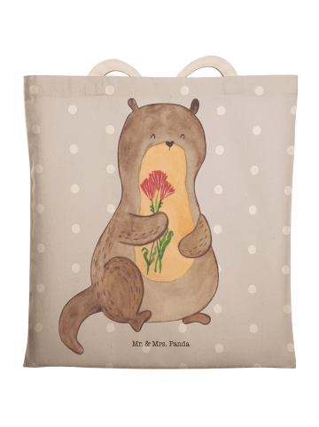 Mr. & Mrs. Panda Einkaufstasche Otter Blumenstrauß ohne Spruch in Grau Pastell