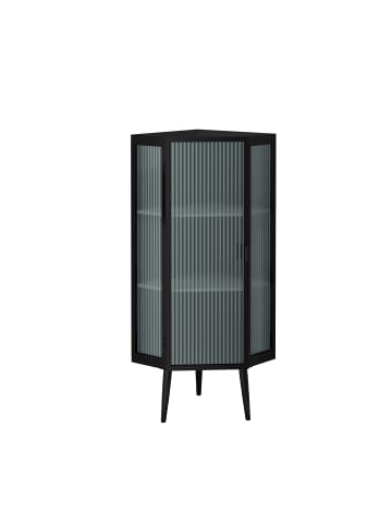 ABRIHOME Eckschrank in Schwarz 110 cm mit 3 Glastüren und Ablageböden