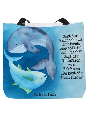 Mr. & Mrs. Panda Tote Bag Walfisch Thunfisch Design mit Spruch in Weiß