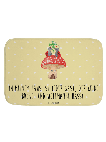 Mr. & Mrs. Panda Badteppich Marienkäfer Fliegenpilz mit Spruch in Gelb Pastell