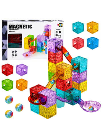 Wisam Magnetische Bausteine, Würfel, Kugelbahn, bunt, 28-teilig
