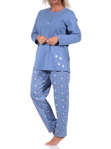 NORMANN Pyjama langarm Schlafanzug Kuschel interlock Tier - 69521 in blau