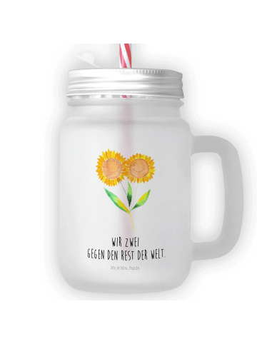 Mr. & Mrs. Panda Trinkglas Mason Jar Blume Sonnenblume mit Spruch in Transparent