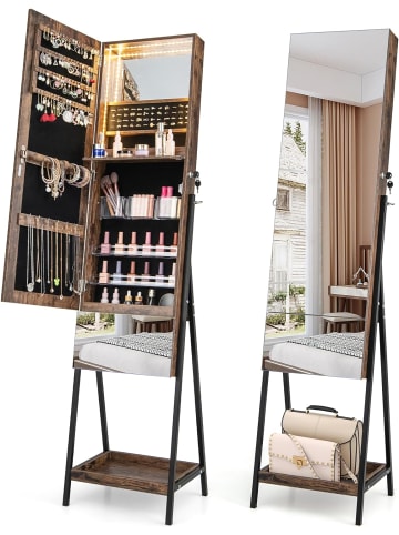 COSTWAY Schmuckschrank mit Schublade LED in Braun