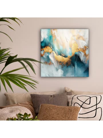 MuchoWow Leinwand Bilder Abstrakte Kunst gold blau