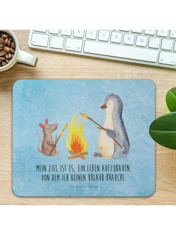 Mr. & Mrs. Panda Laptop Mousepad Pinguin Lagerfeuer mit Spruch in Eisblau