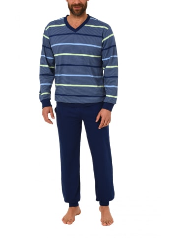 NORMANN Frottee Pyjama Schlafanzug Bündchen Streifen - 43941 in grün