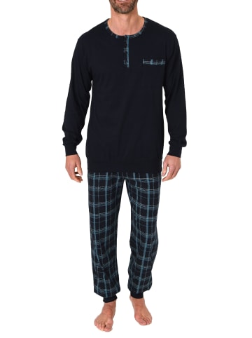 NORMANN Schlafanzug Pyjama Bündchen und karierter Jersey Hose - 75244 in marine
