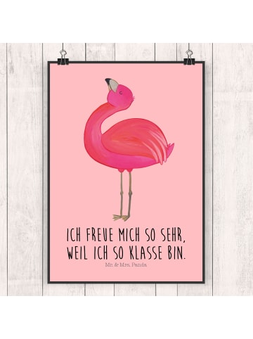 Mr. & Mrs. Panda Poster Flamingo Stolz mit Spruch in Rot Pastell