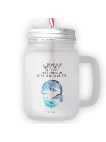 Mr. & Mrs. Panda Trinkglas Mason Jar Walfisch Thunfisch mit Spruch in Transparent