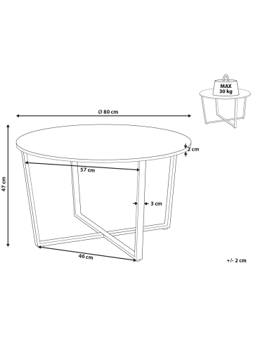 Beliani Couchtisch ORICK in Braun/Schwarz - (W) 80 x (H) 47 x (L) 80 cm