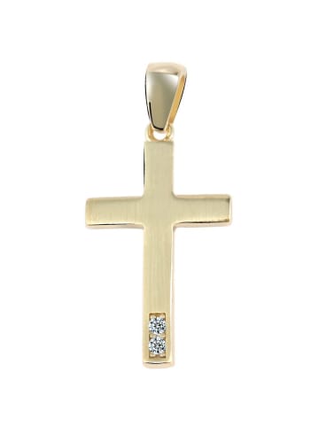 Adeliás Damen Anhänger – Kreuz Kreuzanhänger aus 375 Gold mit Zirkonia in gold
