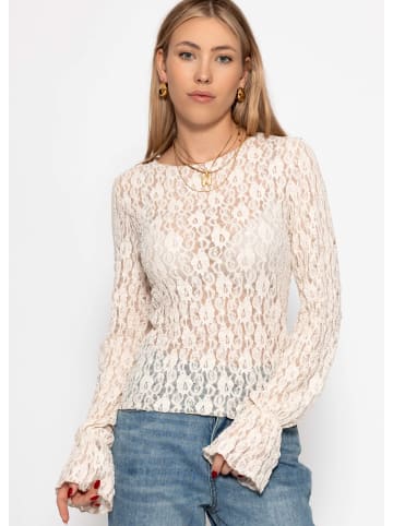 SASSYCLASSY Spitzenshirt mit Volantsärmel Set in Schwarz-Creme