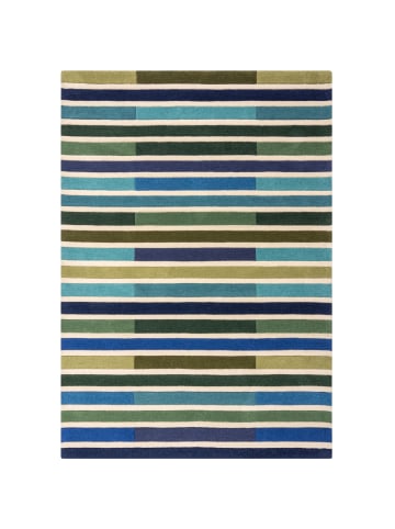 KADIMA DESIGN Luxuriöser Wollteppich mit Streifenmuster in Grün-Blau