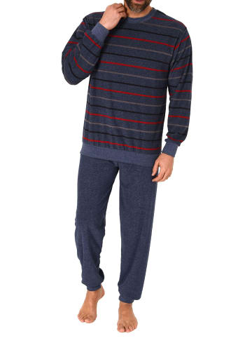 NORMANN Frottee Schlafanzug langarm Bündchen Streifen - 75513 in rot