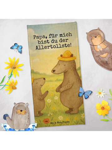 Mr. & Mrs. Panda Badhandtuch Bären mit Hut Design mit Spruch in Grau Pastell