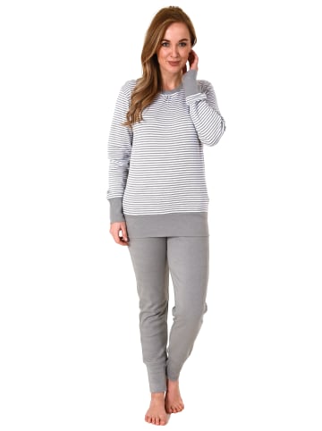 NORMANN Pyjama langarm Schlafanzug Bündchen Streifen - 69564 in grau