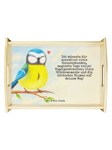 Mr. & Mrs. Panda Tablett Vogel Blaumeise Design mit Spruch in Weiß