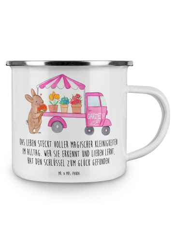 Mr. & Mrs. Panda Camping Emaille Tasse Osterhase Blumenwagen mit... in Weiß