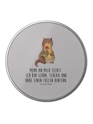 Mr. & Mrs. Panda Blechdose rund Otter Blumenstrauß mit Spruch in Grau Pastell