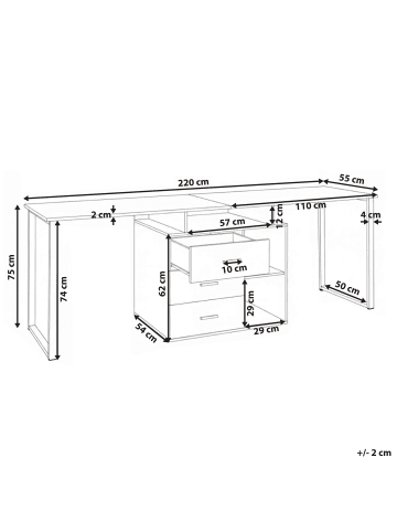 Beliani Schreibtisch ASHMORE in Weiß/Gold - (W) 165 x (H) 75 x (L) 55 cm