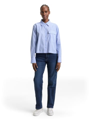 TOM TAILOR Denim Boxy Fit Hemdbluse aus Baumwolle in Blue White Strripe