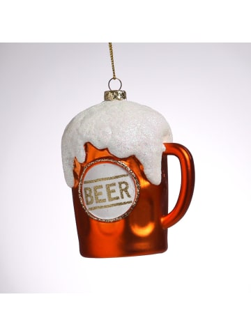 MARELIDA Weihnachtsbaumschmuck Bierglas bruchfest in orange, weiß