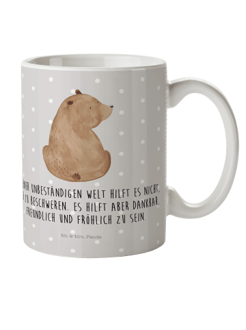 Mr. & Mrs. Panda Kindertasse Bär Schulterblick mit Spruch in Grau Pastell