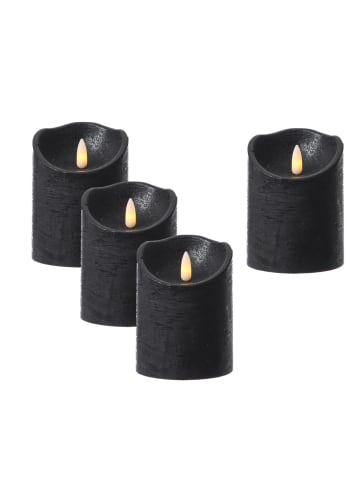 MARELIDA 4er Set LED Kerzenset Rustik Optik Echtwachs flackernd H: 10cm in schwarz
