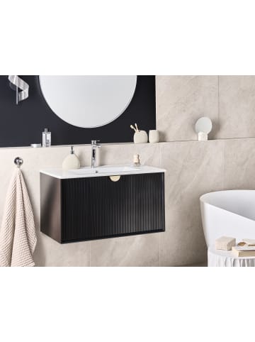 Beliani Badezimmerschrank mit Waschbecken BONAIRE in Schwarz/Weiß