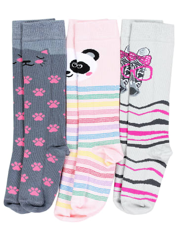 TupTam Mädchen Knielange Socken Gemustert 3er Pack in grau/rosa