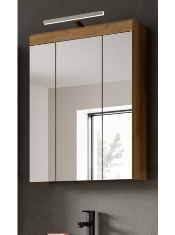 Inn.Furn Spiegelschrank in Eiche Artisan 60 x 79 cm, Badschrank 3-türig
