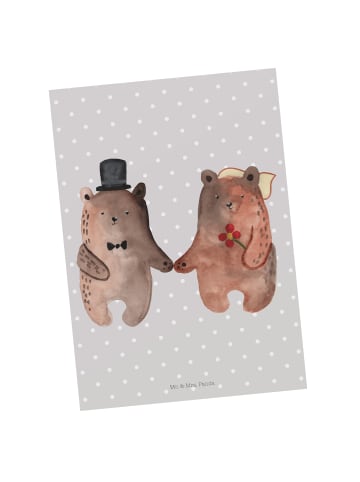 Mr. & Mrs. Panda Postkarte Bär Heirat ohne Spruch in Grau Pastell