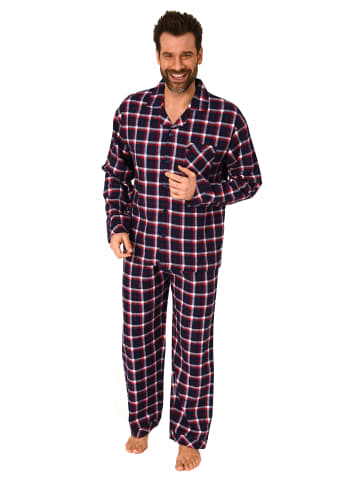 NORMANN Durchknöpfbare FlanellPyjama KaroMuster - 75008 in marine