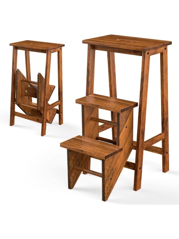 COSTWAY 3-stufig Tritthocker Massivholz bis zu 310kg in Braun