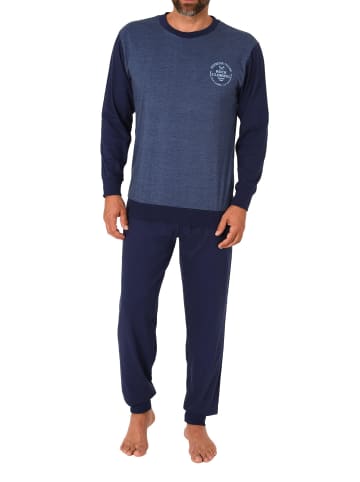 NORMANN Schlafanzug langarm Bündchen - 88820 in blau-mel.