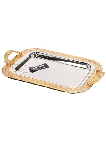 Almina 2er-Set Serviertabletts aus hochwertigem 18/10 Edelstahl in Gold/Silber(Motiv1)