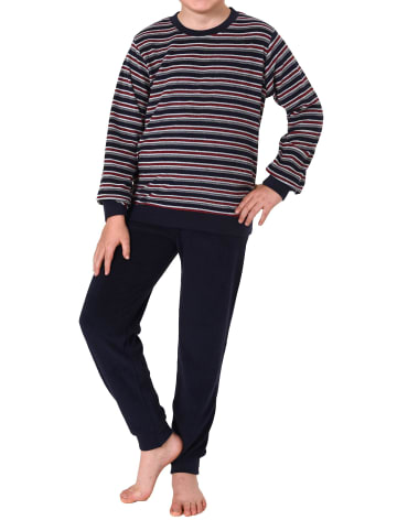 NORMANN Frottee Schlafanzug Pyjama langarm Bündchen Streifen - 77011 in marine