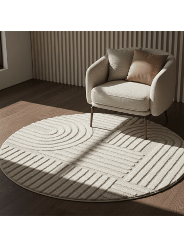KADIMA DESIGN Teppich 3D Waschbar Skandinavischer Boho RIGI Strapazierfähig in Creme