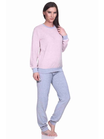 NORMANN Frottee Pyjama langarm Bündchen Streifen - 71527 in Rosa
