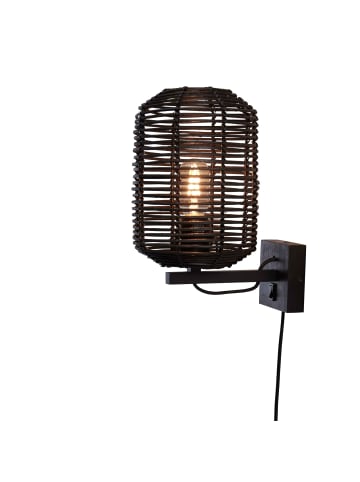 GOOD&MOJO Wandlampe Tanami - Rattan Schwarz - Ø18cm