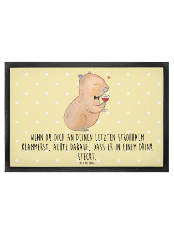 Mr. & Mrs. Panda Fußmatte Capybara Wein mit Spruch in Gelb Pastell
