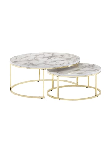 KADIMA DESIGN Couchtisch 2er-Set | Marmor-Optik Weiß-Gold, Metall, Rund in Gold