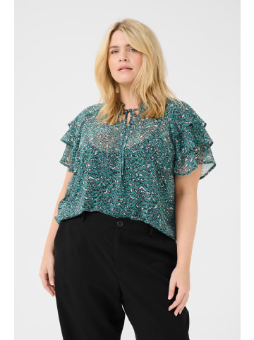 KAFFE curve Kurzarm-Bluse KCbelia Regular fit in Teal/Black/White Graphic