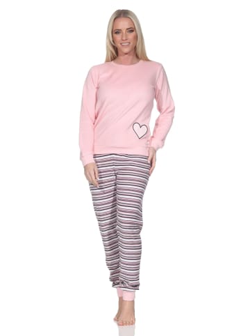 NORMANN Frottee Schlafanzug langarm Bündchen Herzmotiv in rosa
