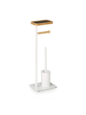 relaxdays WC Garnitur in Weiß/ Natur - (B)23 x (H)65 x (T)18 cm