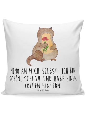 Mr. & Mrs. Panda Kopfkissen Otter Blumenstrauß mit Spruch in Weiß