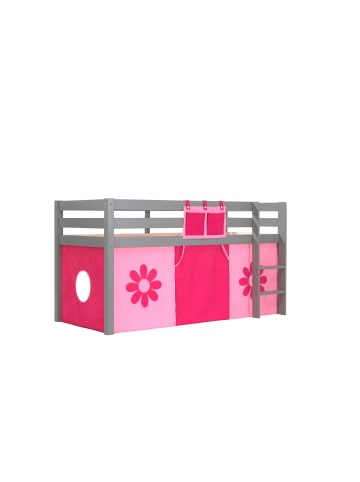 58 aufm Kessel KINDERBETT Karolina 210x114x106 Massivholz Grau Textilset Flower